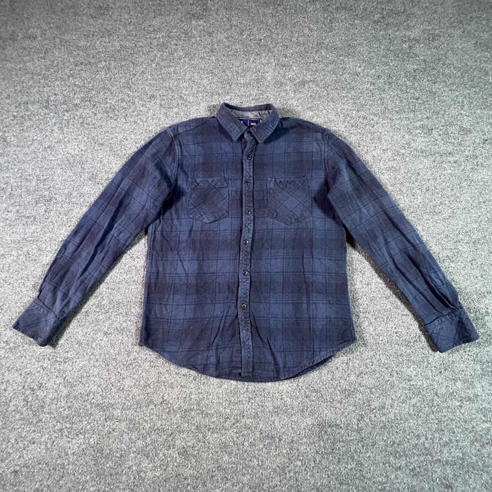 Rugby University Button-Up Shirt Men's M Blue Cotton Flannel Plaid Cowboy Travel